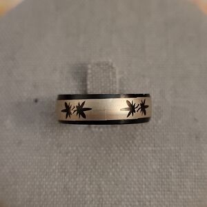 3/$30 Metal Black Silver Ganja Leaf Band Ring